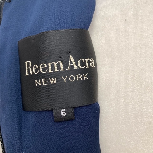 Reem Acra Navy Silk-faille & Black Lace Dress - Picture 15 of 16